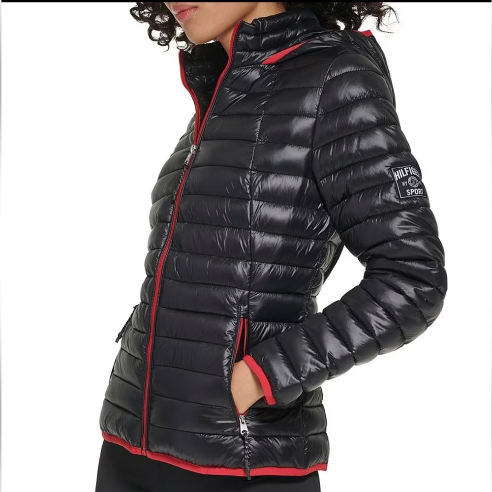 TOMMY HILFIGER SPORT Women's Lightweight Hooded Packable Puffer Jacket sz M NWT